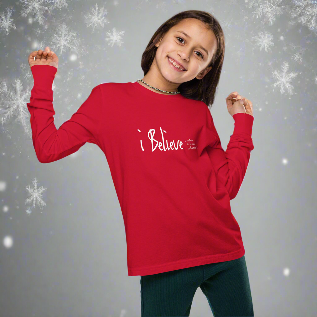 Boliver Bloom i Believe in Me Jesus Santa Youth Girls Long Sleeve Tee Front