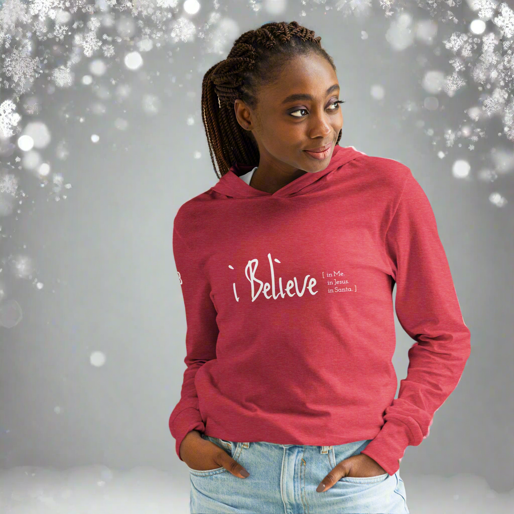 Boliver Bloom i Believe in Me Jesus Santa Long Sleeve Hooded Tee Front