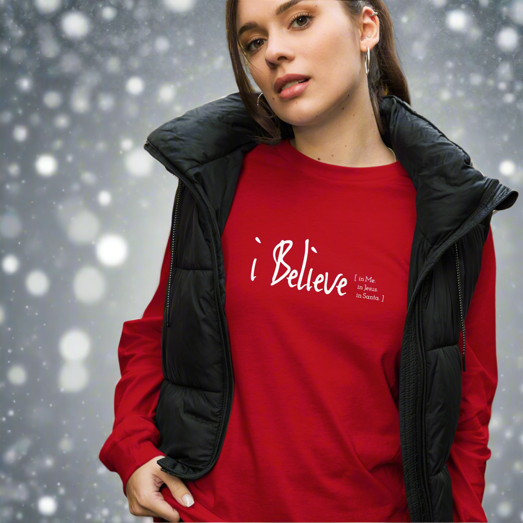 Boliver Bloom i Believe in Me Jesus Santa Long Sleeve Tee Front with Vest